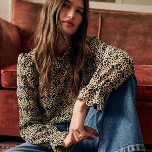 Sezane Jordyna Blouse Floral Black and White size 44 XXL